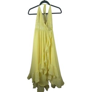 Dress The Population Yellow Lace Wrap Midi Dress‎